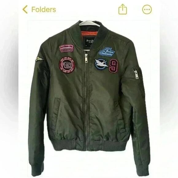 Brave Soul Women’s Army Green Bomber jacket with embroidered patches XS - Picture 1 of 12